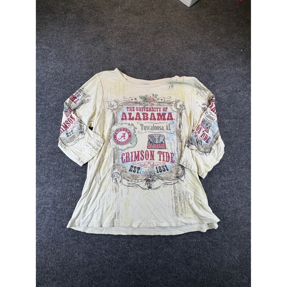 Creative Apparel Concepts Alabama Crimson Tide Distressed Graphic Top Cream XL